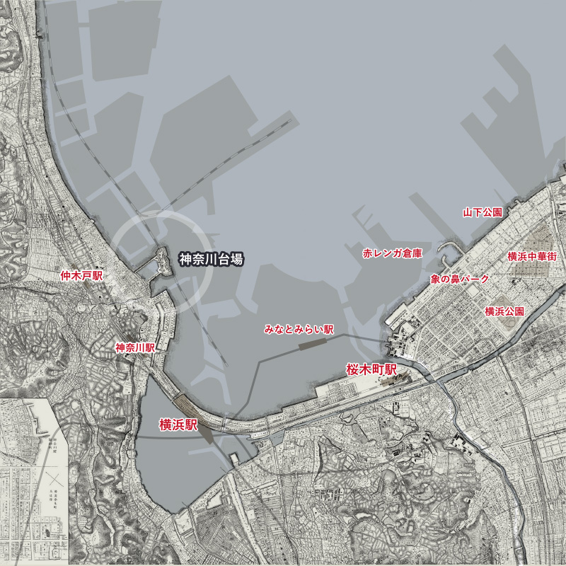 明治7年頃の横浜と現在の横浜の地図